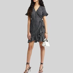 VERO MODA Black Polka Dot Henna Frill Wrap Dress, Size Small